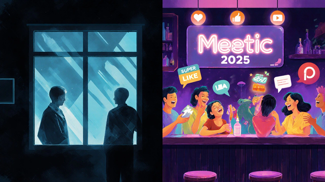 Silhouette transparente observant des utilisateurs payants dans un bar numérique stylisé.