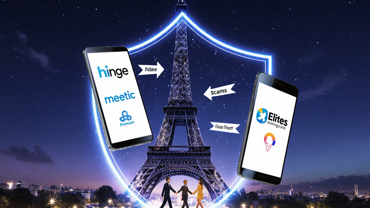 Un bouclier en forme de la Tour Eiffel protège des applications de rencontre contre les arnaques.