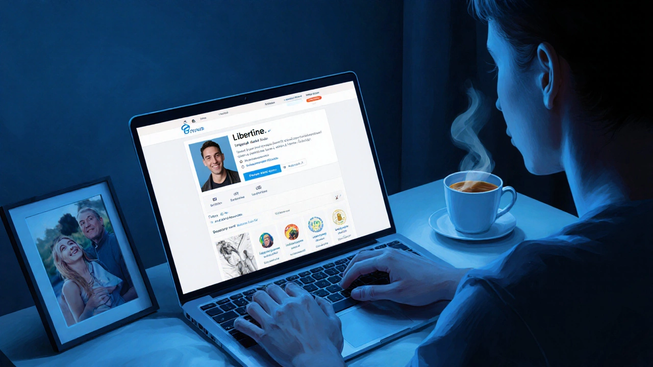 Une personne qui crée un profil authentique sur Libertine.fr dans une chambre paisible.