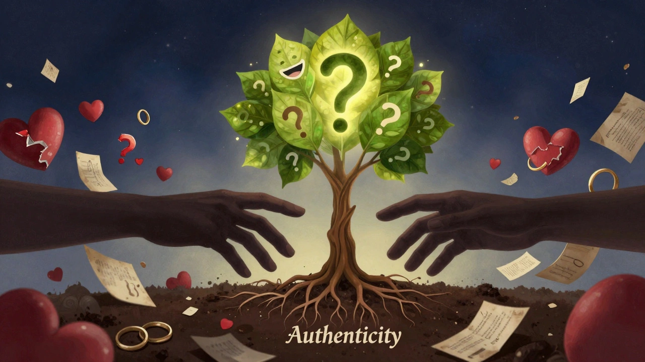 Deux mains qui forment un arbre à partir de fragments du passé, symbolisant une connexion authentique.