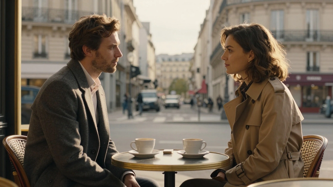 Deux professionnels se rencontrent pour la première fois dans un café parisien, dans une atmosphère discrète et sincère.