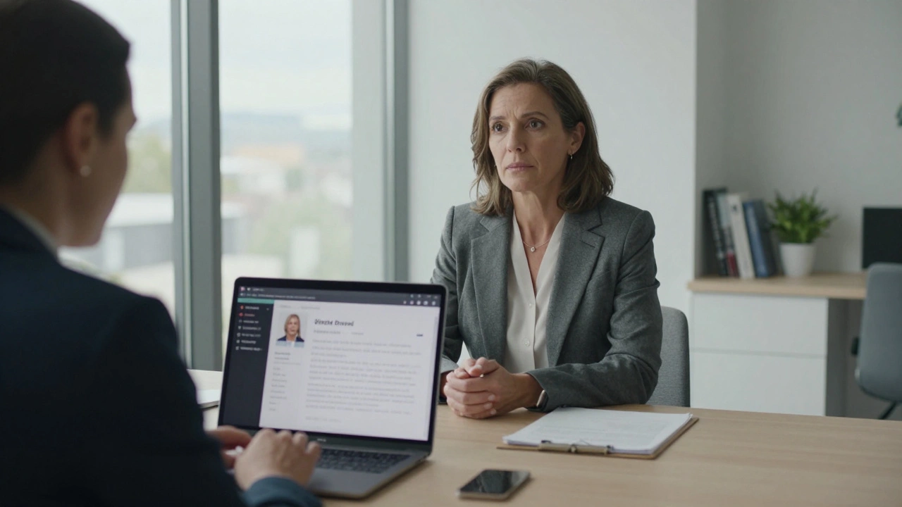 Une entrevue de vérification pour une plateforme de rencontre élite dans un bureau minimaliste.