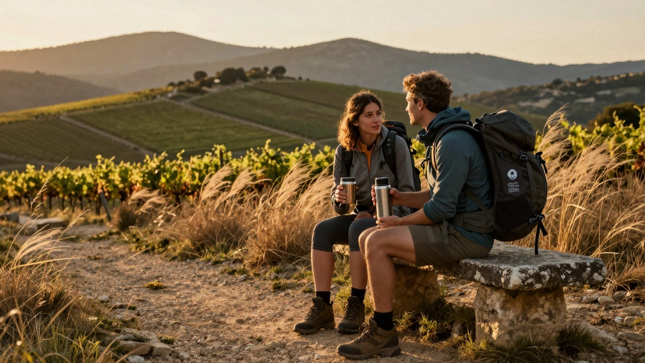 Deux personnes profitent d'un moment paisible en randonnée en Provence.