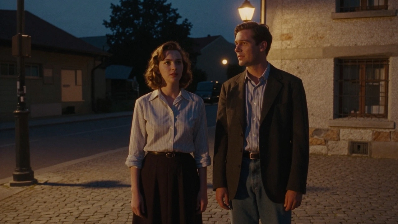 Un couple après un film au Champo, lumière du soir et regard partagé sans parole.