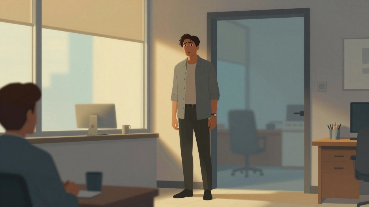 Une personne en bureau réagissant à une nouvelle rencontre avec une lueur dorée.