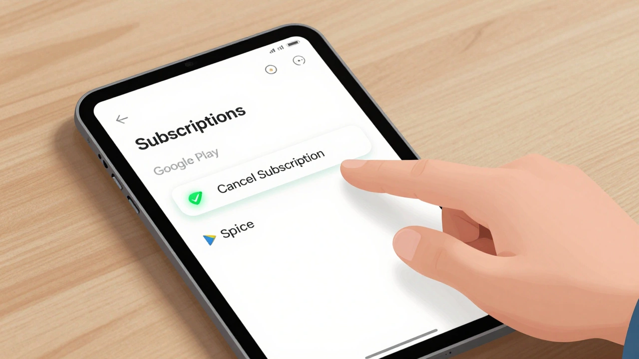 Utilisateur Android qui annule son abonnement Spiice sur Google Play.