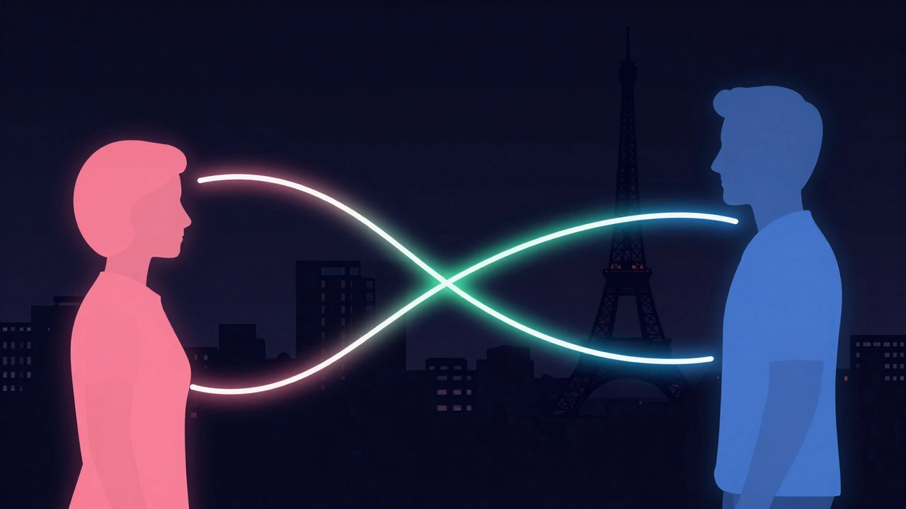 Illustration abstraite de connexions numériques avec skyline de Paris.