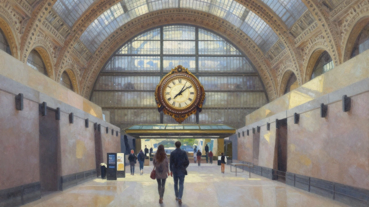 Intérieur du Musée d'Orsay avec sa grande horloge lumineuse.